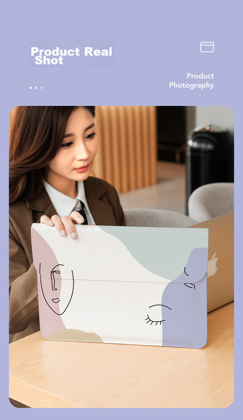 Milooky Laptop Sleeve, Leather, Lightweight Protective Case, Fashionable Cartoon Design, for 15/16-Inch Laptops, Includes Storage Pouch 13