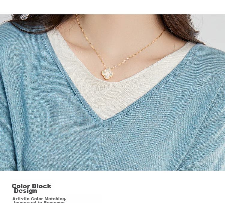 Dme [Color-Block Casual Knit Sweater] Spring And Autumn Commuter V-Neck Loose Long-Sleeve Sweater for Wome 8