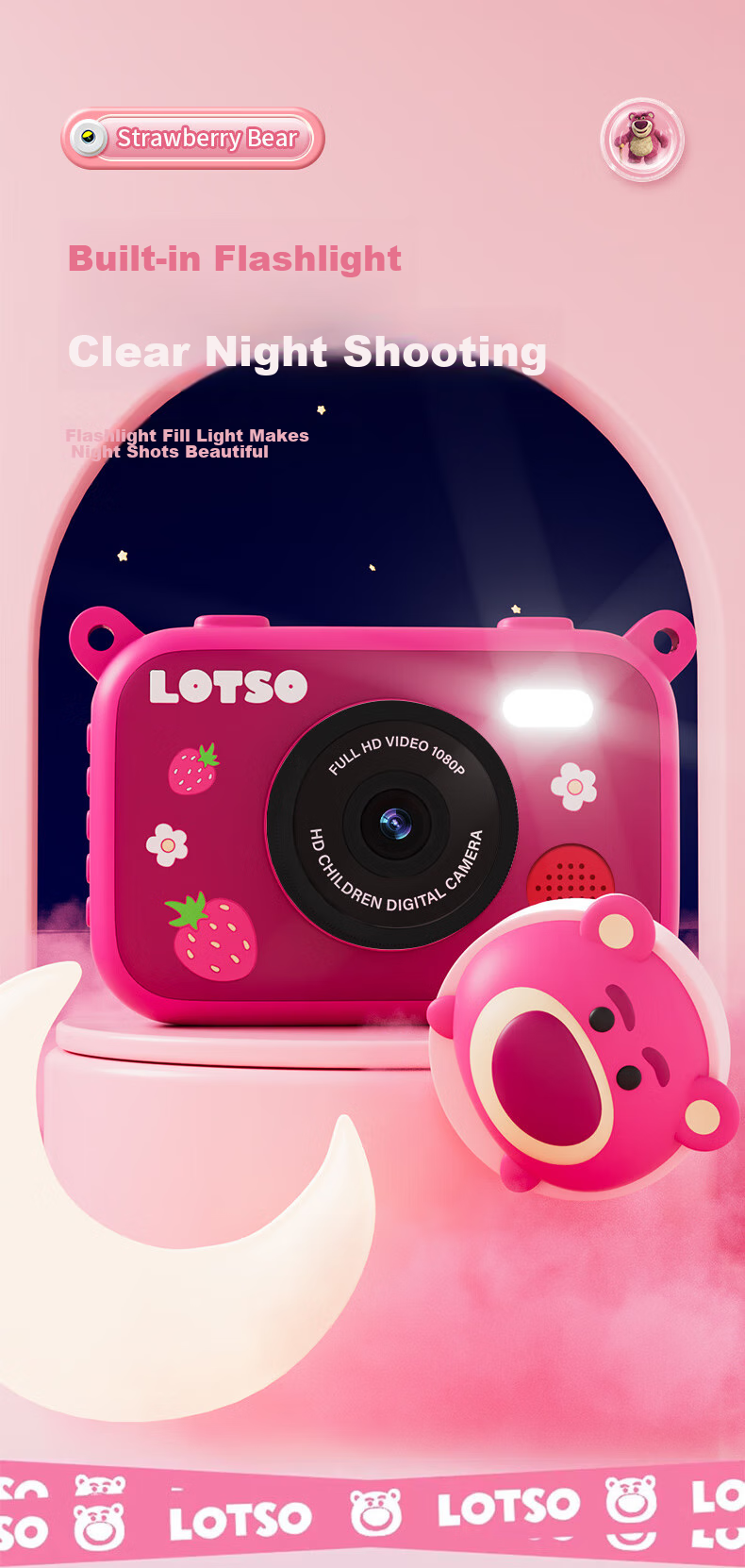 Disney Children's Digital Camera, Student Compact Camera for Photography And Travel, Touchscreen, Toy for Boys And Girls, Birthday Gift Box, Children's Present, CX5 Touchscreen Minnie Pink 4