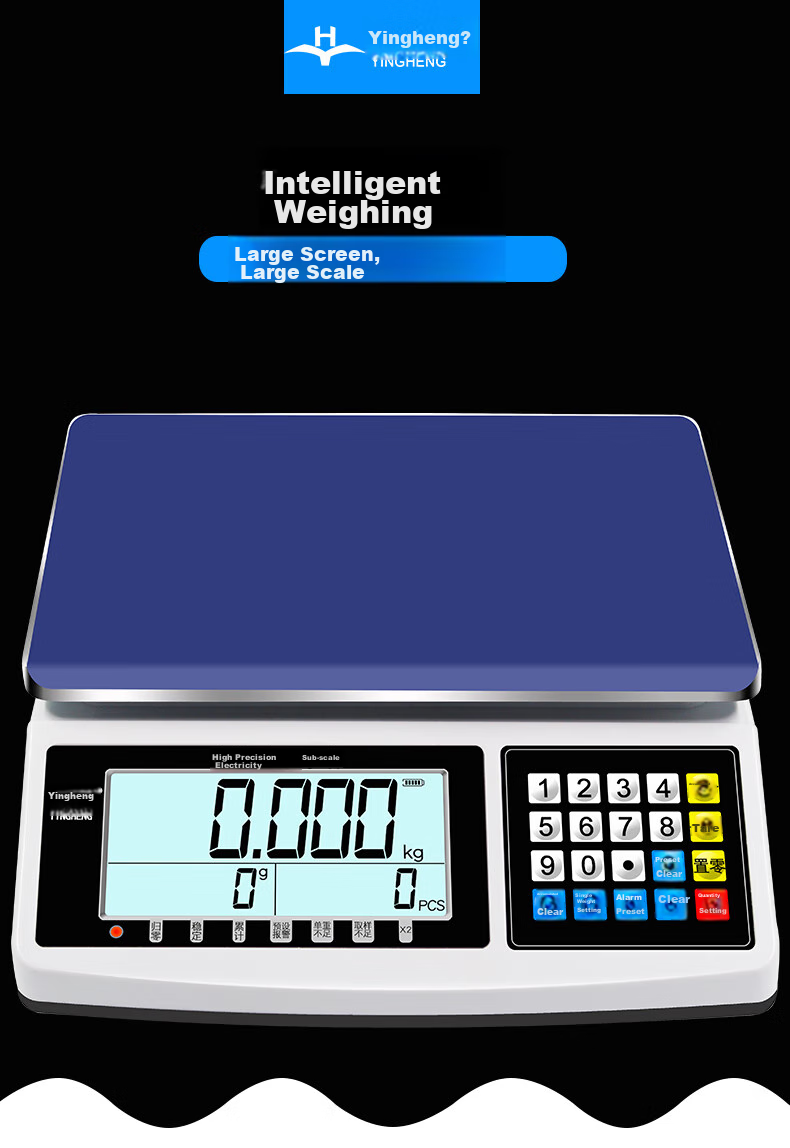 Yingheng High-Precision Electronic Scale, Platform Scale with Precise Counting Function, Weighing Precision Scale, Desktop Scale, Industrial Scale, 15kg Capacity, 0.1g Accuracy 1