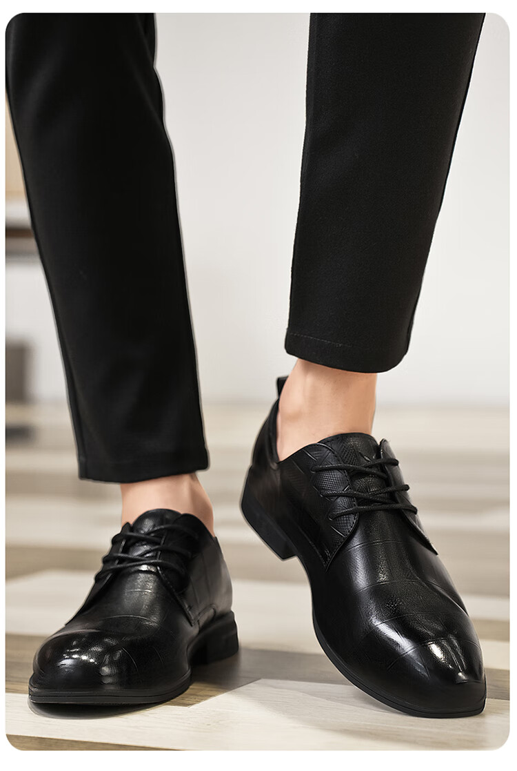 PLAYBOY Leather Shoes for Men, Spring/summer 2026 British Business Casual Shoes, Top-Grain Cowhide Formal Shoes, Black, Size 44 12