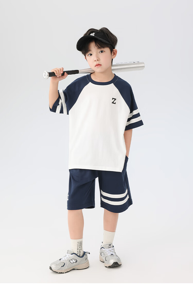 Zuoxi Boys' Summer Outfit Set, Children's Sports Short-Sleeve Pure Cotton Summer 2026 New Style Two-Piece Set for Boys, White, Size 170 9
