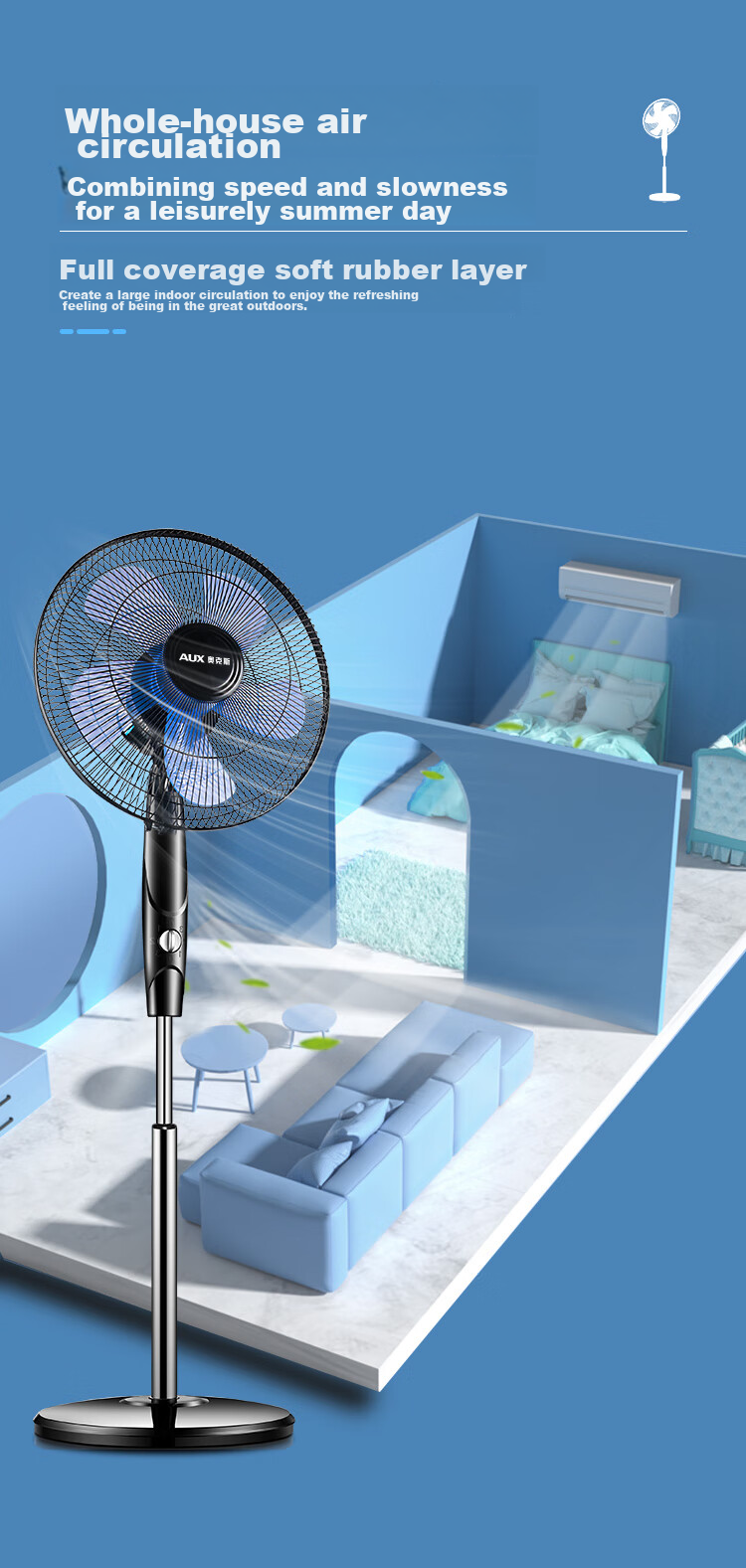 AUX Electric Fan / Mechanical Pedestal Fan / Home Fan / Air Circulation / Seven-Blade Fan / High Airflow Fan FS1619 (Timer with Extended Cord) 9