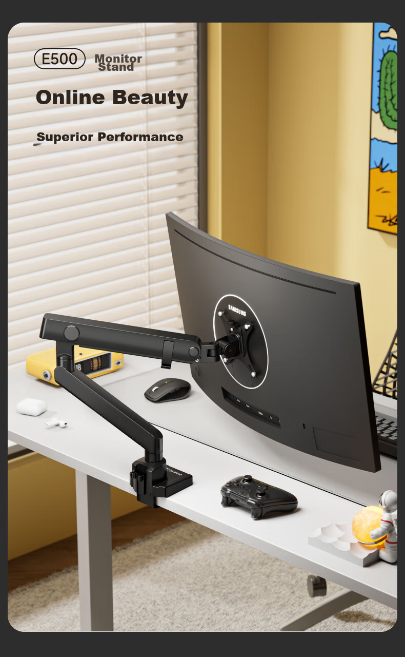 Brateck Beihu Monitor Stand, Mechanical Arm, Computer Desk Clamp Base, Heavy-Duty Screen Riser E500 Black 17-40 Inch, Suspended Arm 1