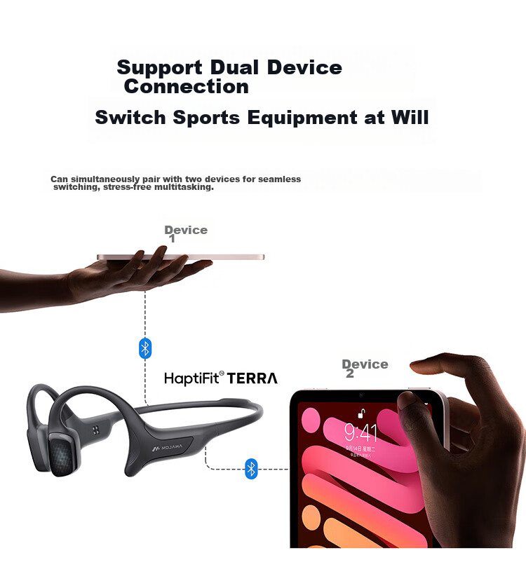 MOJAWA Terra Bone Conduction Bluetooth Headphones, Non-In Swimming Waterproof, Heart Rate Monitoring, Warning AI, Private Coaching, Marathon Running Cycling, Long Battery Life Sports Headphones, Starry Blue 23