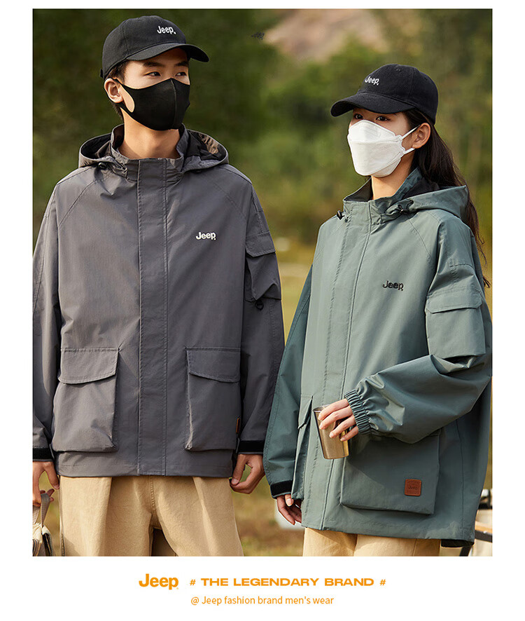 JEEP Men's Jacket, Spring And Autumn Workwear, Loose Casual Windbreaker for Couples, Black, Size M 34