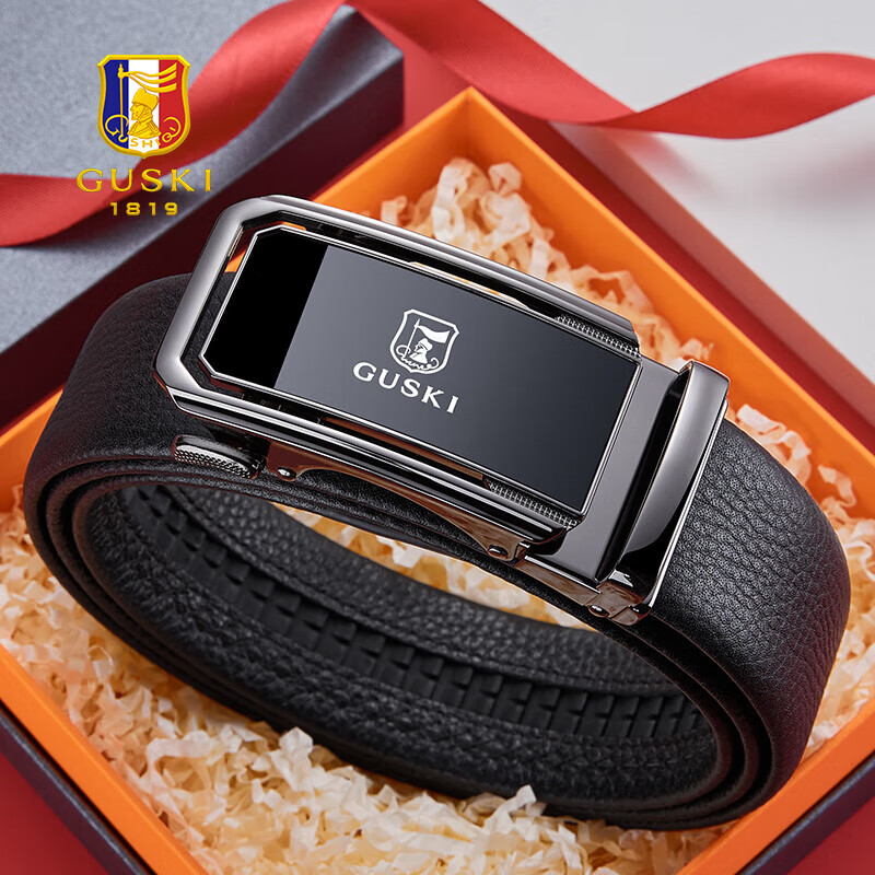 GUSKI Brand Genuine Leather Men's Belt with Automatic Buckle, Business Trouser Belt in Gift Box, Birthday Gift for Boyfriend Or Husband