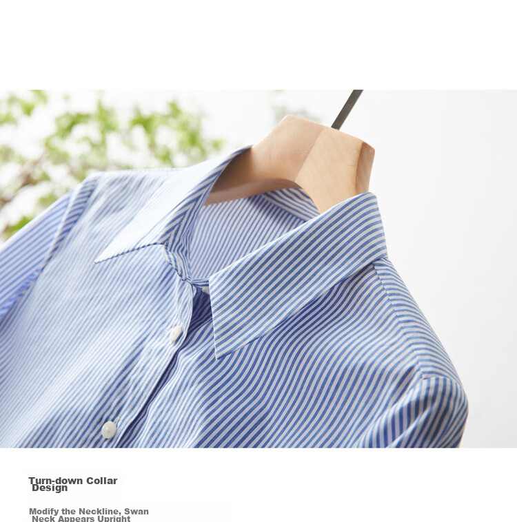 Dme [Career] Spring And Autumn Breathable Simple Lapel Shirt, Long Sleeve Fitted Blouse for Women, Top, Striped, S 6