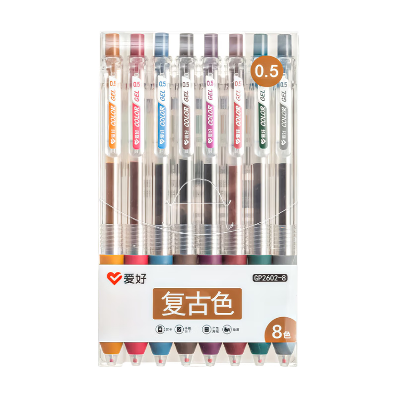 AIHAO [Back to School Essential] Retro Colorful Gel Pens 0.5mm Bullet Tip Journal Marking Multi-Color Retractable Pens for Note-Taking And Highlighting, 8 Pcs GP2602-8