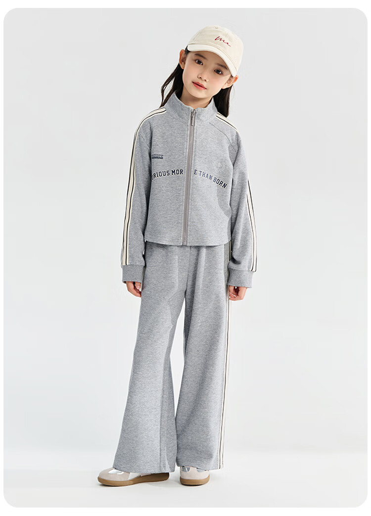 QQ DUCK Children's Clothing Set, Girls' Jacket And Pants, Korean Style Student Sportswear, Casual Light Gray; Size 140 8