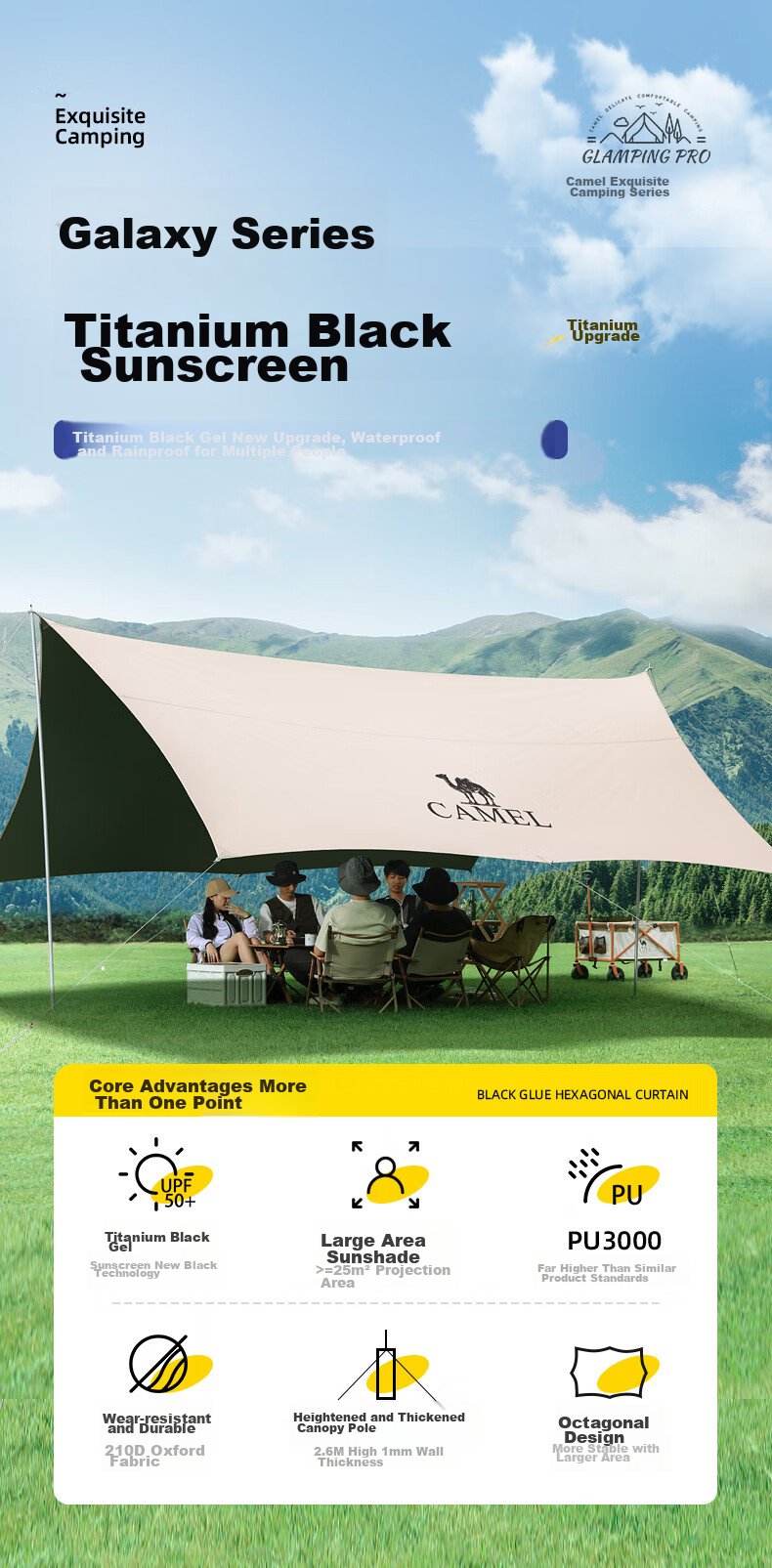 CAMEL Titanium Black Vinyl Canopy Tent, Outdoor Camping Equipment, Picnic Sunshade, Rainproof, Shade Cloth, 133CA6B015 1
