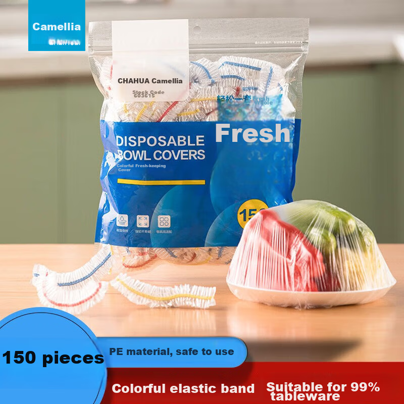 CHAHUA Food Storage Covers for Home Refrigerator, Elastic Mouth Covers for Bowls And Plates, Food-Grade Plastic Wrap Covers, 150 Pieces, Shower Cap Style
