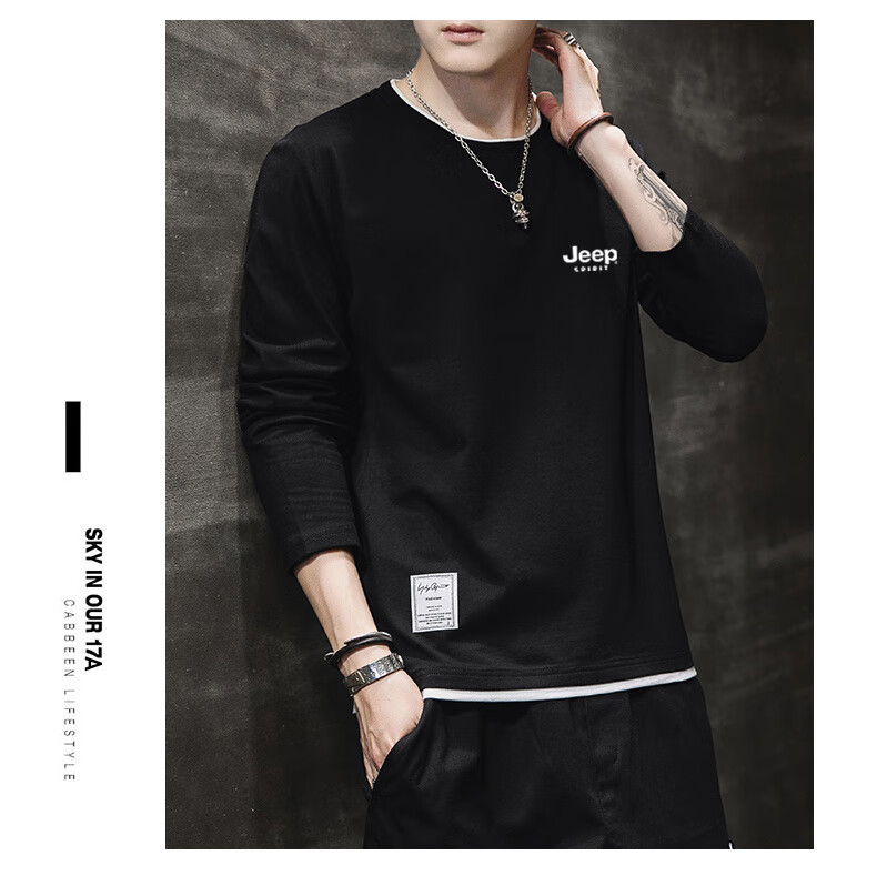 JEEP SPIRIT Men's Long-Sleeve T-Shirt, Spring And Autumn Sports Outdoor Pure Cotton Tee Casual Top, Gray, Size L 11
