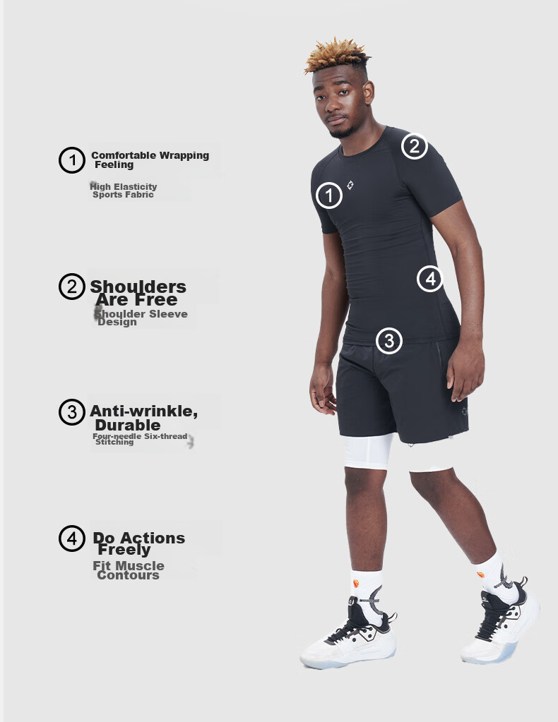 RIGORER Men's Short-Sleeve Compression Shirt, Round Neck, Sports Basketball Running Training Fitness Tight-Fitting Slimming Highlighting Line Top 4