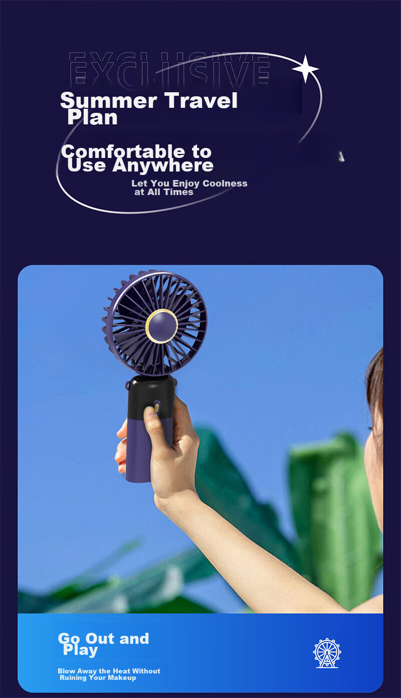 Kumeng [Five-Speed Strong Wind] Handheld Mini Fan, Portable USB Rechargeable Fan, Desktop Foldable Neck-Hanging Fan, Quiet Long Battery Life for Students' Dormitory, Office And Outdoor Use 10