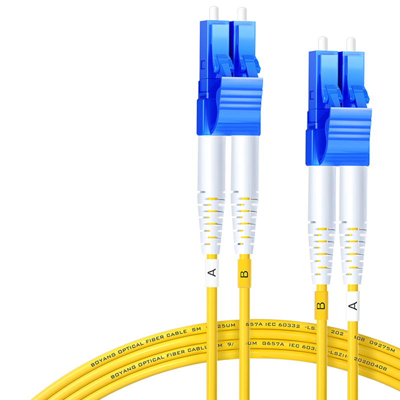 BOYANG Telecom-Grade Fiber Optic Patch Cable LC-LC (UPC) 10 Meters, Single-Mode Dual-Core Duplex, Φ2.0 Flame-Retardant Low-Smoke Zero-Halogen Fiber Optic Cable, Pigtail LC-LC BY-10052S