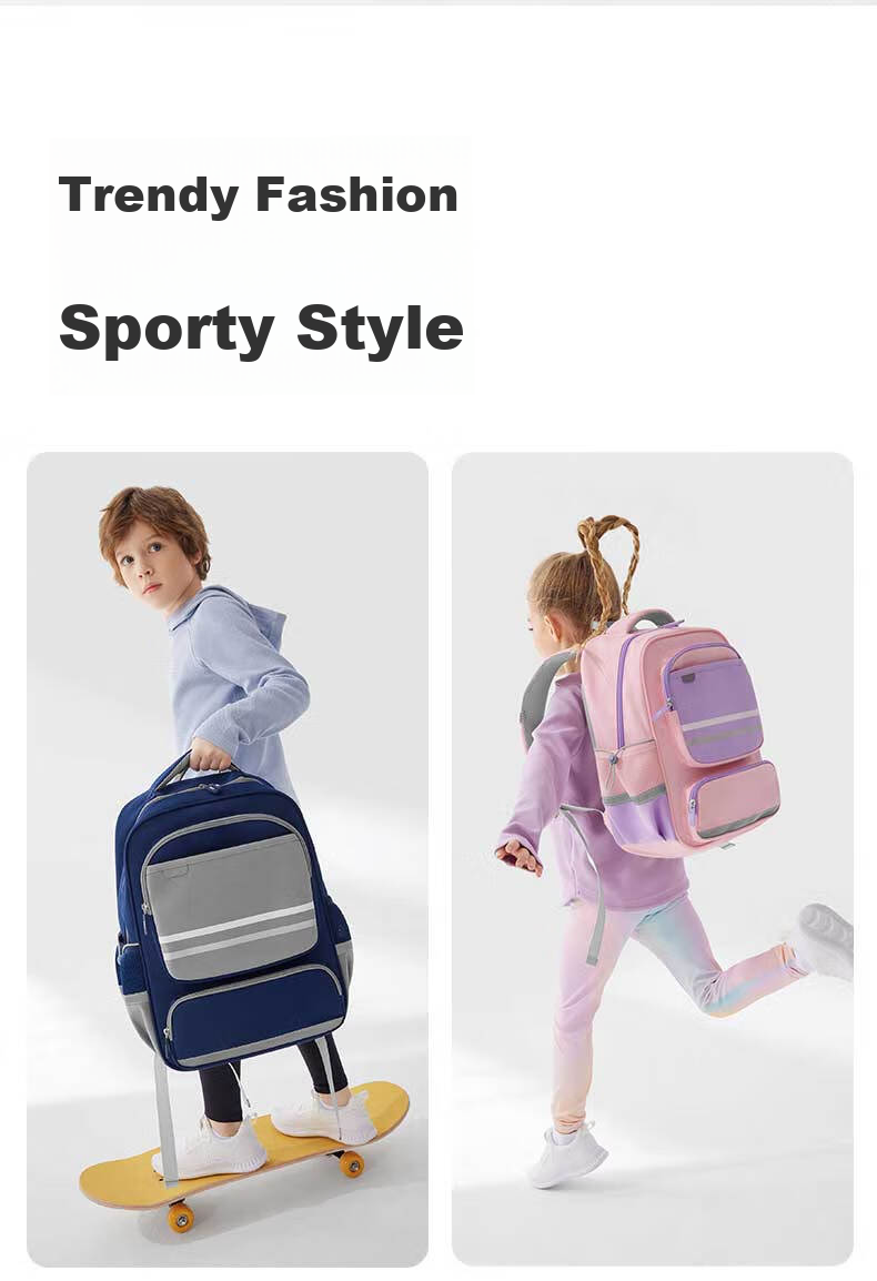 Deli Elementary School Backpack for Children, Boys And Girls, Sporty Simple Style, Large Capacity, Lightweight Backpack BB160 Blue-Large Size 2