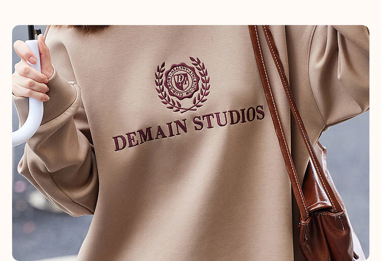 Dme Autumn And Winter New Commuter Round Neck Elastic Textured Letter Air Layer Sweatshirt Women's Top, Gray with Fleece Lining, Size S 5