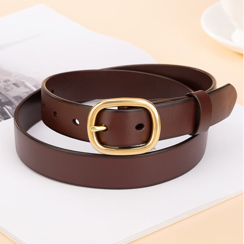 Cattlesboss Women's Leather Belt, Simple Casual Denim Versatile Trouser Belt, Fashionable 5323, Dark Brown, 105cm