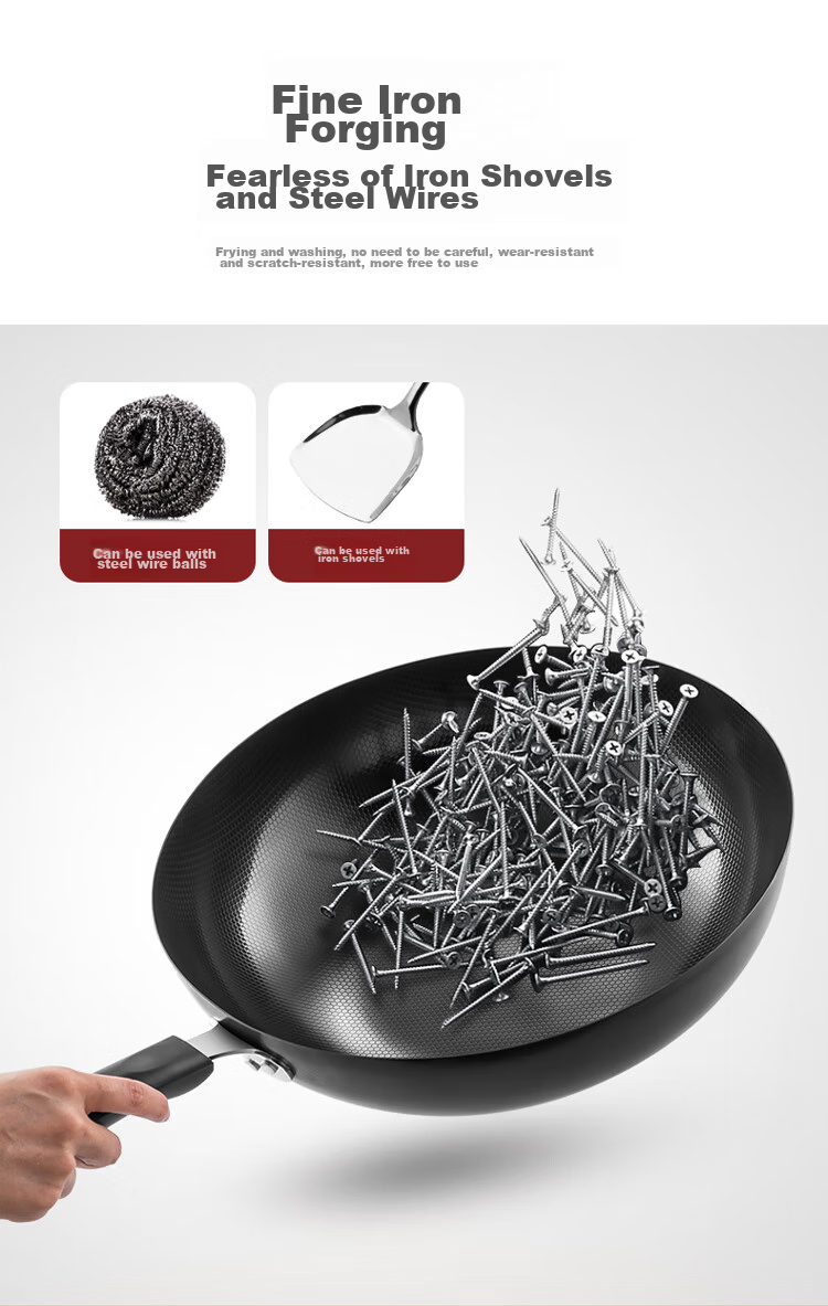 MAXCOOK Wok Iron Pan 30CM Compatible with Gas And Induction Stoves, Non-Coated, Suitable for Iron Spatula MDB-30 5