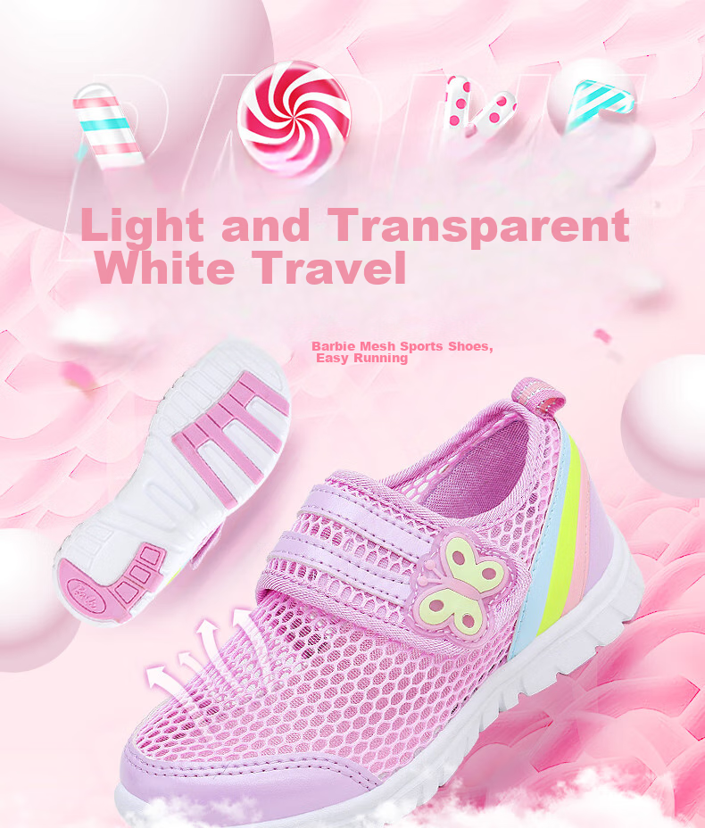 Barbie Children's Shoes, Summer Kids' Sneakers, Girls' Breathable Mesh Shoes, Casual Sports Shoes DA5506, Light Purple, Size 34 1