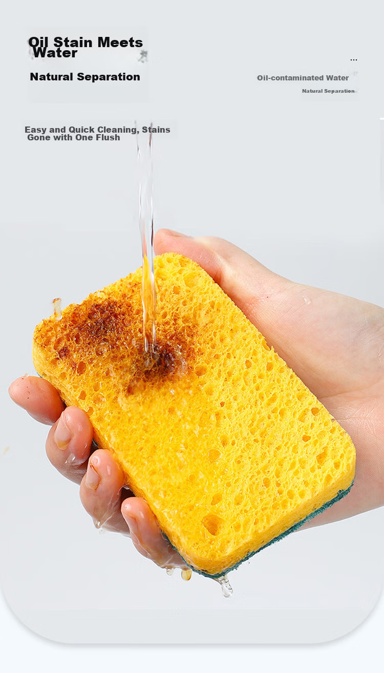 JUQI Wood Pulp Cotton Sponge Scrubber, 10*7CM*6 Pieces, Kitchen Dishwashing Sponge, Absorbent, Non-Stick, Powerful Cleaning, Scouring Pad 9