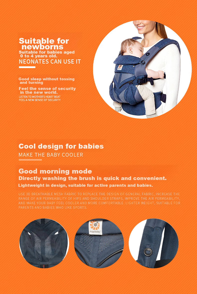 ERGObaby American Ergobaby Waist Stool, Baby Carrier, Omni Classic All-Stage, Soft And Breathable, Portable Baby Carrier, Gray 8