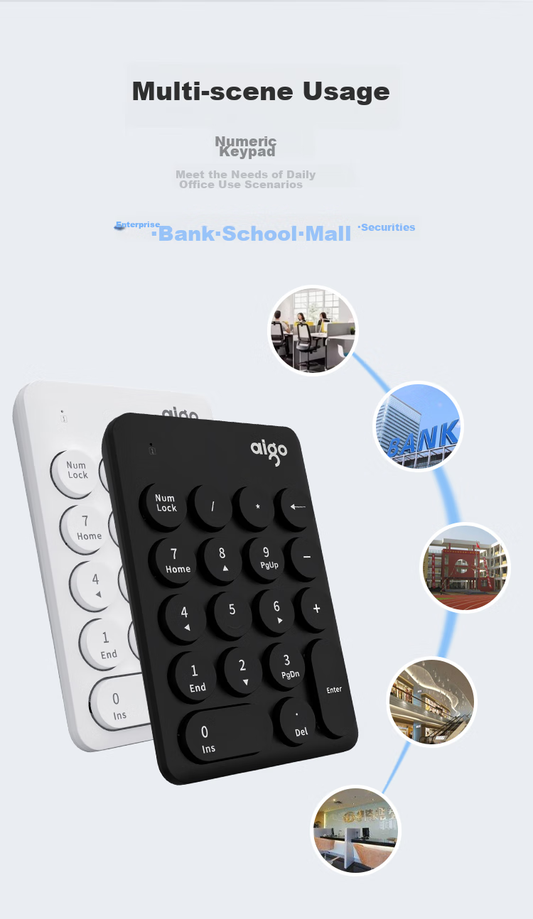 Aigo N18MAX White Digital Keyboard, Wireless 2.4G, Scissor Foot Structure, Compatible with Laptops And Desktops, for Finance, Cashier, And Securities Counters, Small Keyboard 3