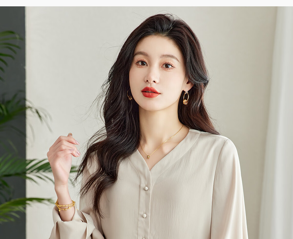YUZHAOLIN V-Neck Faux Placket Romantic Ruffle Sleeve Long Sleeve Shirt Fashion Casual Work Blouse Y51S015 4