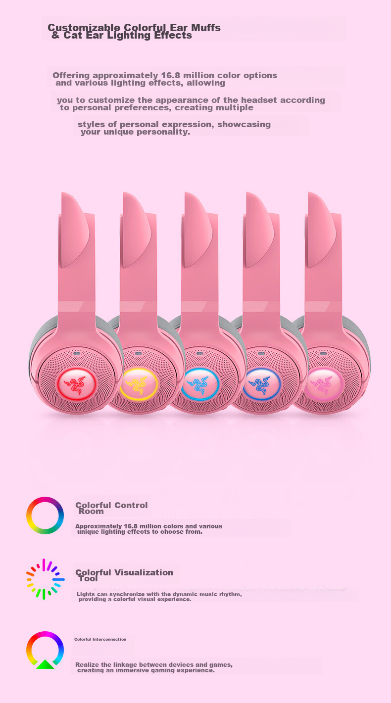 Razer North Sea Giant Cute Cat Edition V2 Bluetooth Version Wireless Over-Ear Gaming Headset Internet-Famous Cat Ears RGB Lighting PUBG Essential Pink Compatible with Delta Actio 2