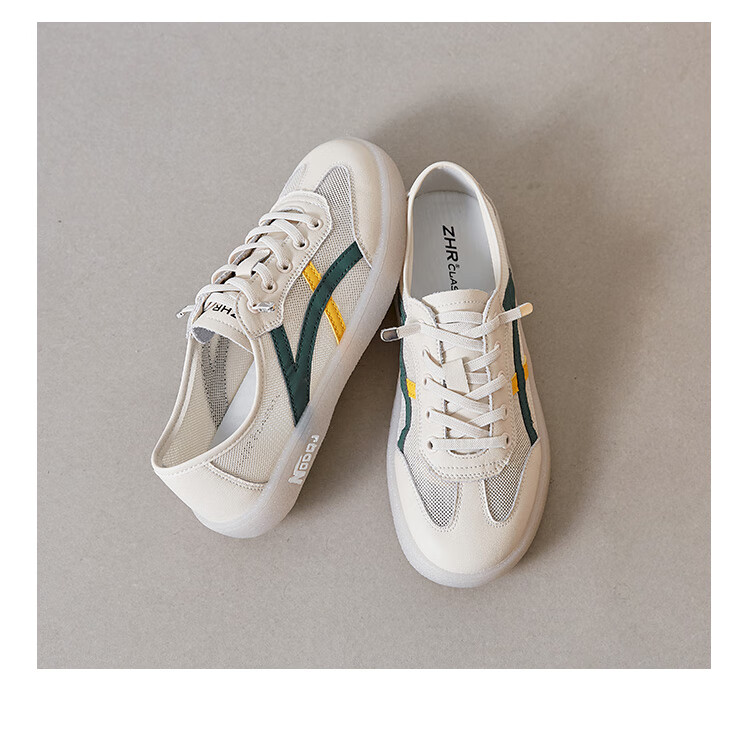 ZHR Women's Casual Shoes, Summer Mesh Lightweight White Sneakers, Versatile Round Toe Breathable Women's Shoes, A67E, Beige Gray, Size 39 27