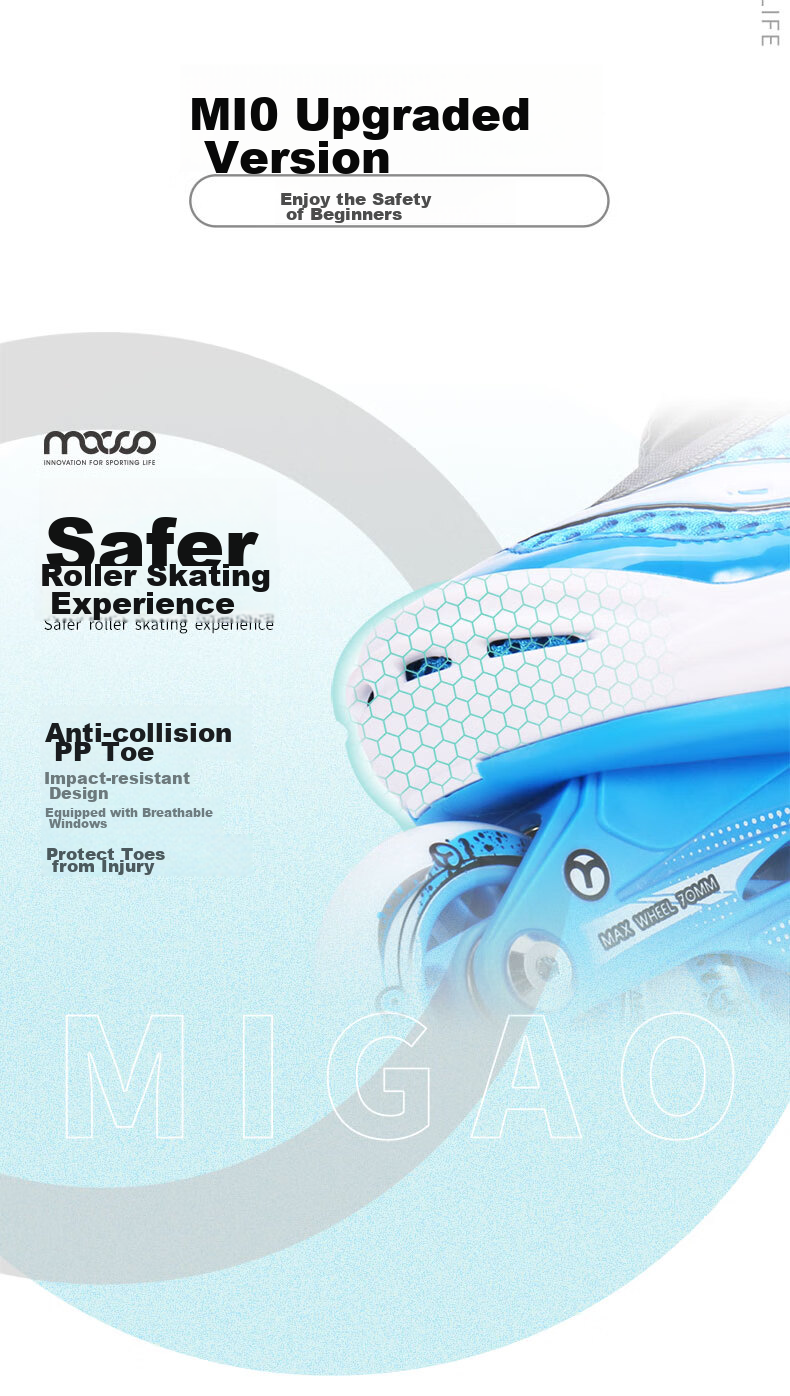 Migao Roller Skates Set for Children, Inline Skates Full Set for Girls And Boys, Adjustable Straight Wheels SC0 Upgraded Version, Blue L 4