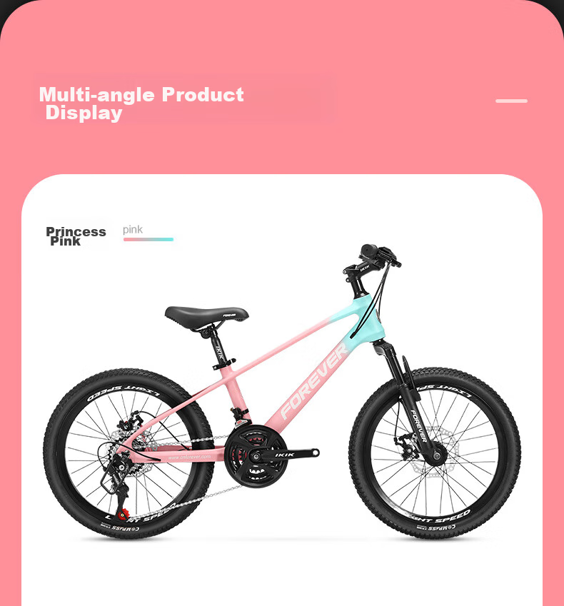 FOREVER Girls' Model, 22-Inch, 24-Speed, Magnesium Alloy Mountain Bike, for Female Teenagers, Students And Children, Pink 24