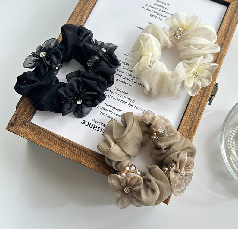 Xiangwan Hair Ties, Elegant Floral Hair Bands for Women, Stylish Bun Ties, High-Elasticity Hair Rings, Birthday Gift for Girls 1