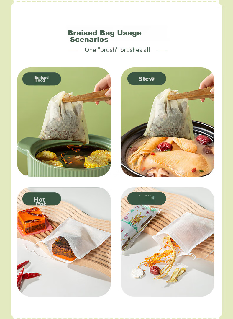Suncha Disposable Non-Woven Drawstring Tea Bag, Soup Bag, Seasoning Bag, Filter Bag, Chinese Herbal Medicine Decoction Bag, 8*10cm 10