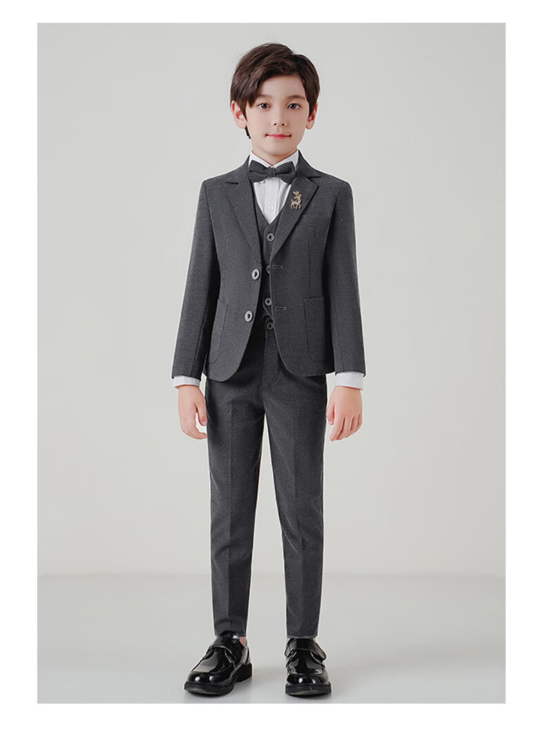 Luomeng Children's Suit Set for Boys, Spring And Autumn Formal Wear for Flower Boys And Hosts, Boy's Suit, Gray, Size 160 19