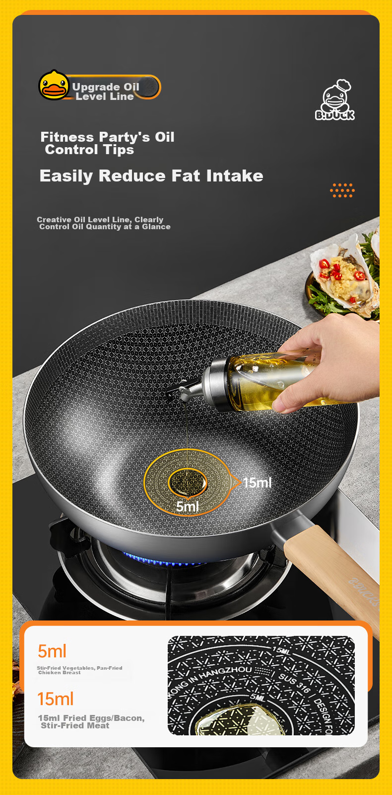 COOKER KING 316 Stainless Steel Wok 32cm Non-Stick Flat Bottom Frying Pan Compatible with Gas Stove, Induction Cooker And Electric Cooktop 8