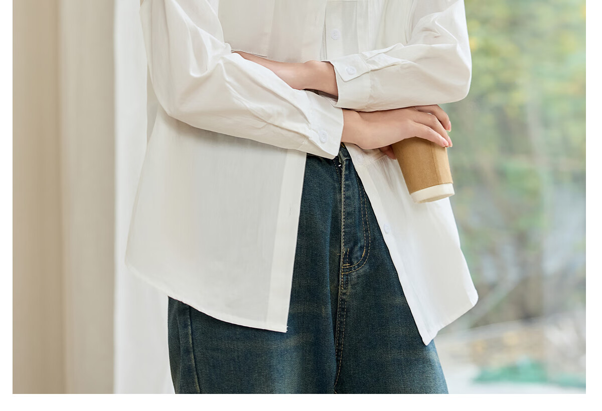 Halo Queen Long-Sleeve Shirt for Women, Loose-Fitting Casual Style, Mid-Length Student Top Outerwear, White Casual Blouse H52S052 18