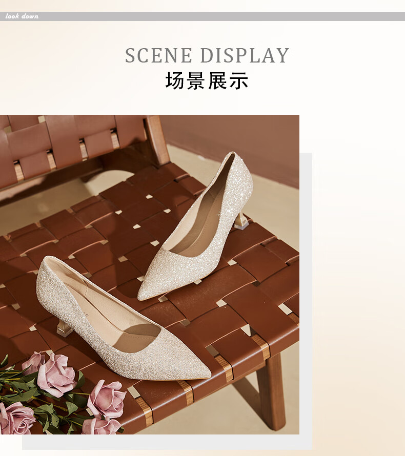 DAPHNE Women's High Heels, Pointed Toe, Stiletto, Shallow Mouth, Single Shoes, Fairy Style, Elegant Heightening Wedding Party Shoes, Champagne Color, Size 34 9