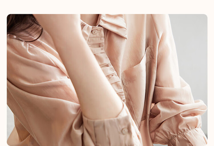 Dme [Smooth And Silky] Spring And Autumn Commute Light Luxury Tencel Shirt, Lapel Design, Pleated Long-Sleeve Blouse for Women Top 4