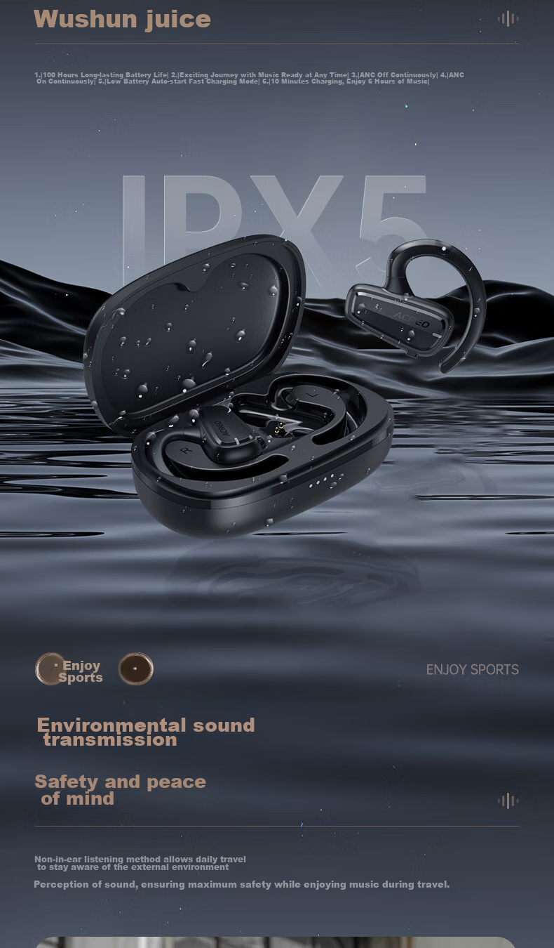 ALittleFlower Open-Ear Bone Conduction Sports Bluetooth Headphones, Ear-Hook Style, for Running, Long Battery Life, Calls, Noise Reduction, Compatible with Huawei, Apple, Xiaomi, VIVO 4