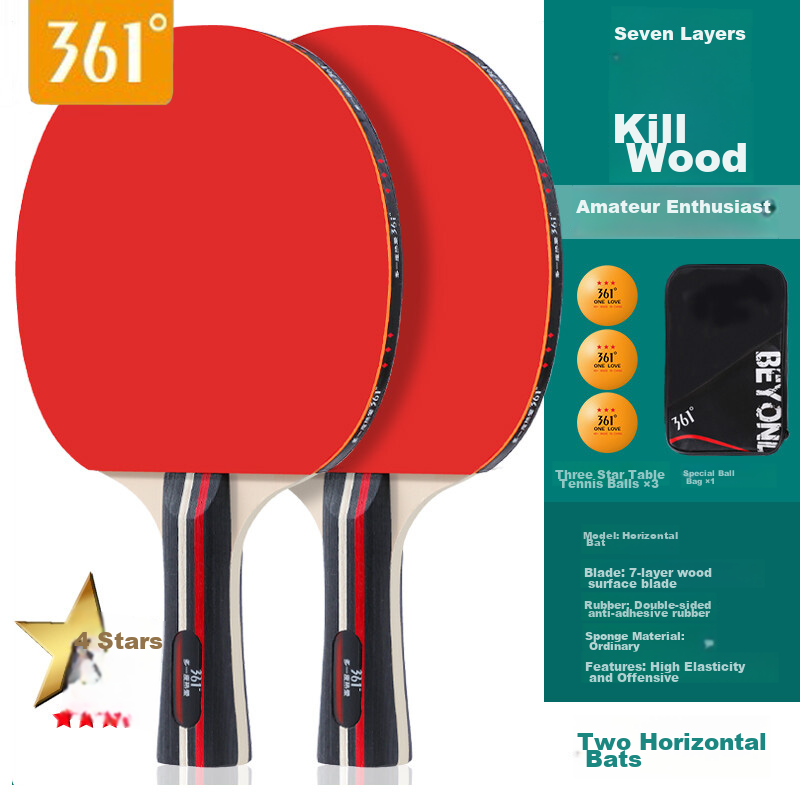 361° Table Tennis Racket, 4-Star Penhold Grip, Double-Sided Reverse Rubber, Fast Attack And Combination Racket, 4 Stars [One Pair of Penhold Grip], Includes 3 Yellow Balls