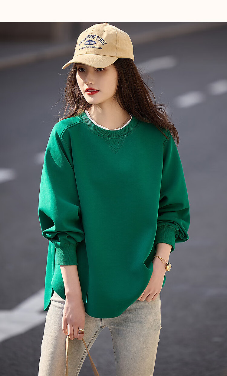 Dme [Stylish Blogger Style] Spring And Autumn Sun Holiday Round Neck Long-Sleeve Elastic Textured Air Layer Sweatshirt Women's Top 10