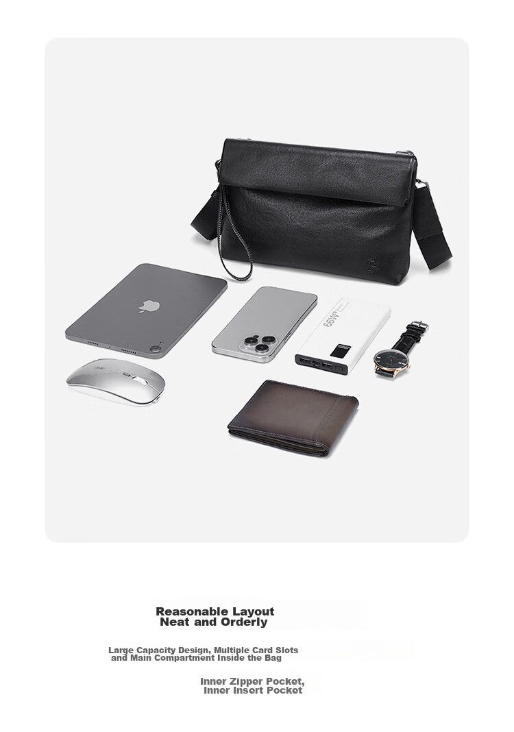 GOLF Shoulder Bag for Men, Top-Grain Leather Crossbody Bag with Multiple Card Slots, Handbag with Dual Use for Phone And IPad, Business Bag for Me 18