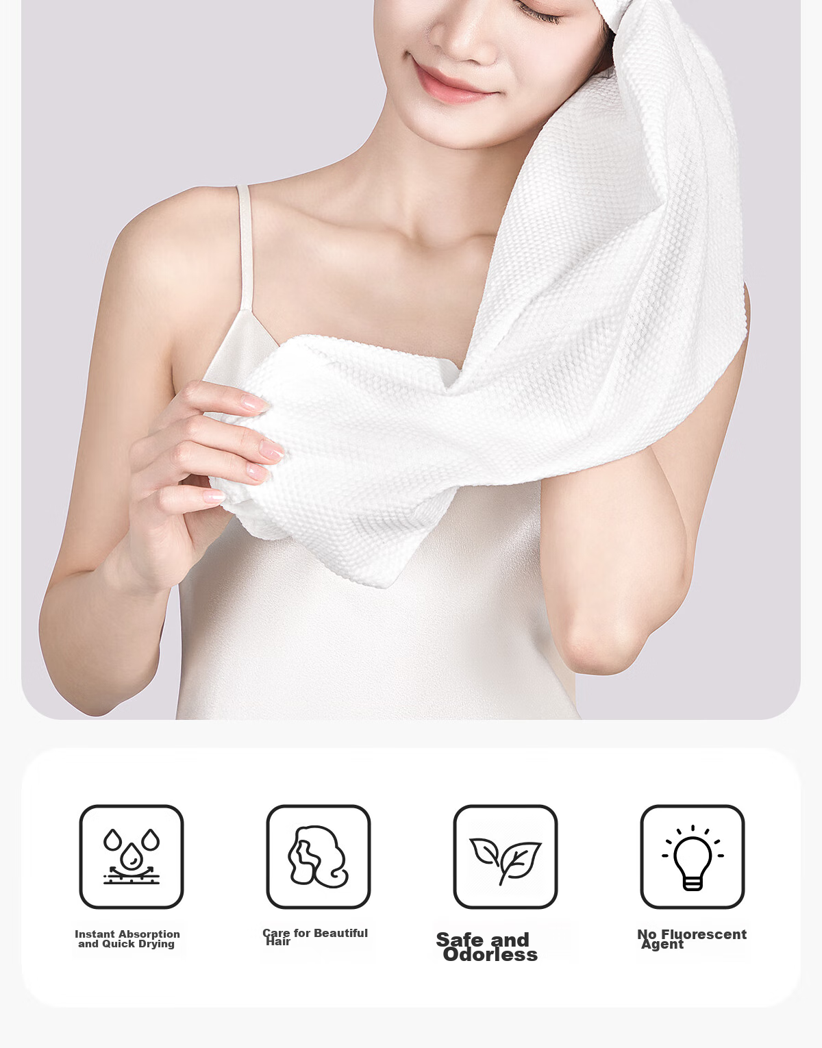 BADIGAO Disposable Hair Towel for Women, Super Absorbent Quick-Drying Hair Wrap, Portable Shampoo Towel, Thick Head Wrap, Shower Cap 2