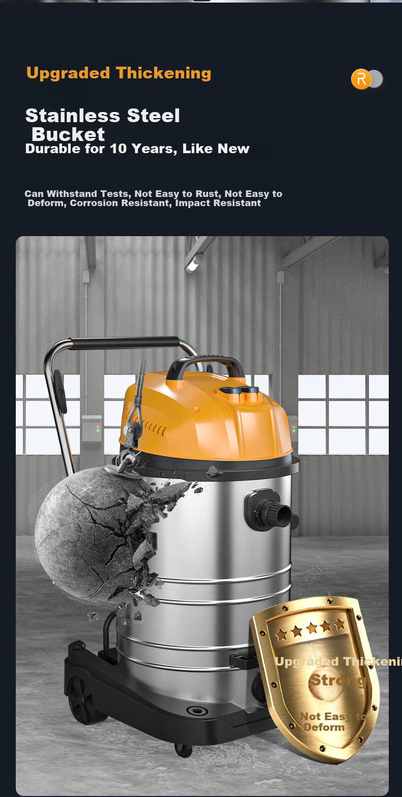Royalstar Dual-Motor 4200W High-Power Powerful Suction Commercial Industrial 80L Large Barrel Vacuum Cleaner for Hotels, Cleaning Staff And Factories RS-XT420A 8