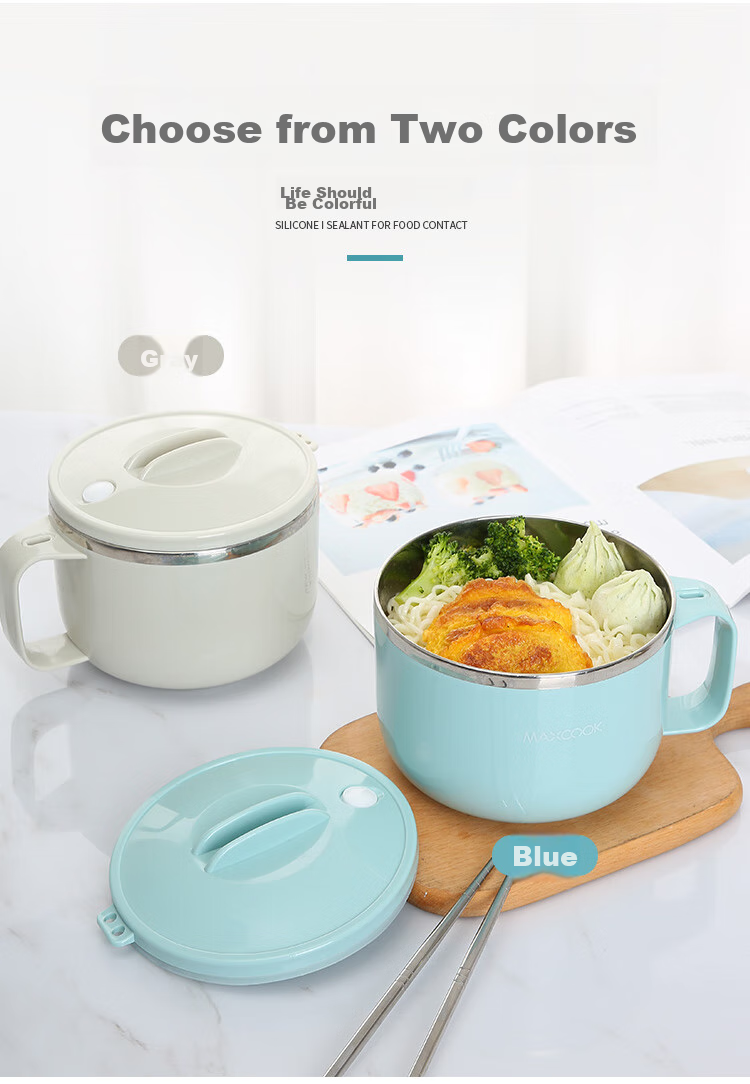 MAXCOOK 304 Stainless Steel Ramen Bowl, Student Lunch Box, Meal Cup, Noodle Cup 1200ML, Avocado Green MCFT0087 9