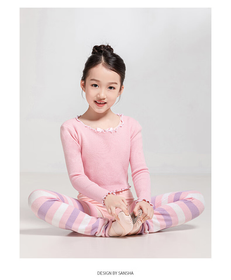 Sansha Children's Knitted Top, Ruffle Long-Sleeve Dance Sweater, Autumn And Winter Warm, Light Purple, S-M 8