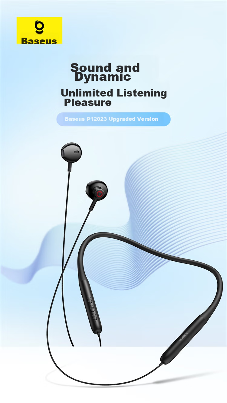 Baseus P1 Upgraded Neckband Bluetooth Earphones with Long Battery Life for Running, Wireless Noise-Cancelling Headphones Compatible with Apple, Huawei, Vivo, Honor, OPPO Phones 8