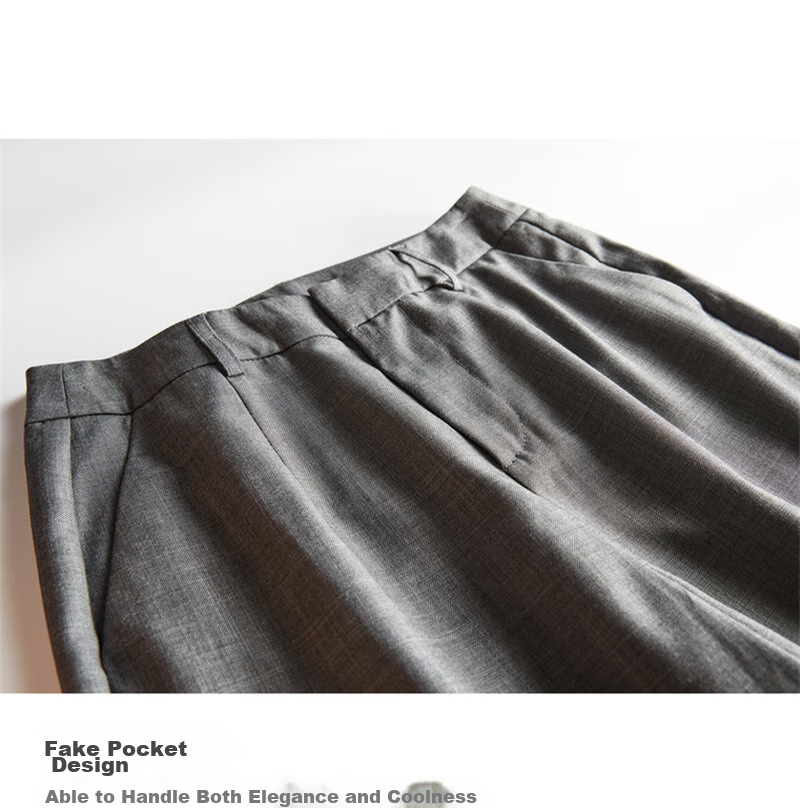 Dme Cropped Pants for Spring And Autumn, New Straight-Leg Suit Pants with Fake Pockets, Casual Trousers for Women, Khaki, S 25
